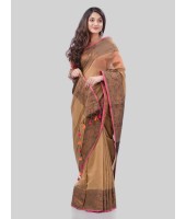 DESH BIDESH Women`s Cotton Handloom Cotton Silk Saree Gulab Work With Blouse Piece(Gold)